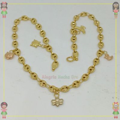 Tobillera Con Dijes en 3 Oro18k
