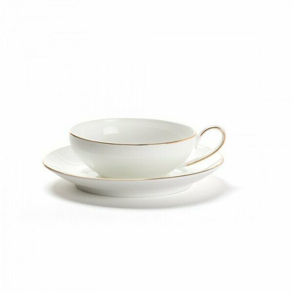 CONCORDE - SET 2 TASSES & SOUS-TASSES - BONE CHINA - LISERÉ OR