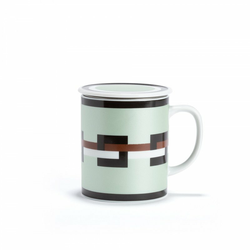 GRAPHIK MUG EN PORCELAINE VERT MÉTALLISÉ AVEC FILTRE ET COUVERCLE