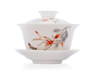 Gaiwan blanc & feuilles en porcelaine, 120 ml