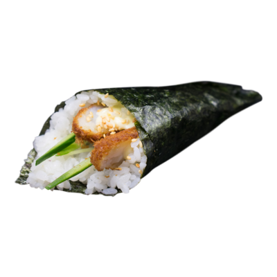 Hand roll Hawai: crispy shrimp, cucumber, sesame, mayonnaise
