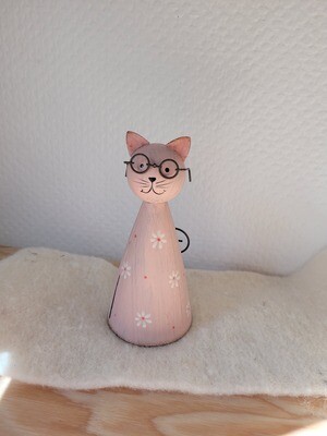 Chat rose clair à lunettes à poser