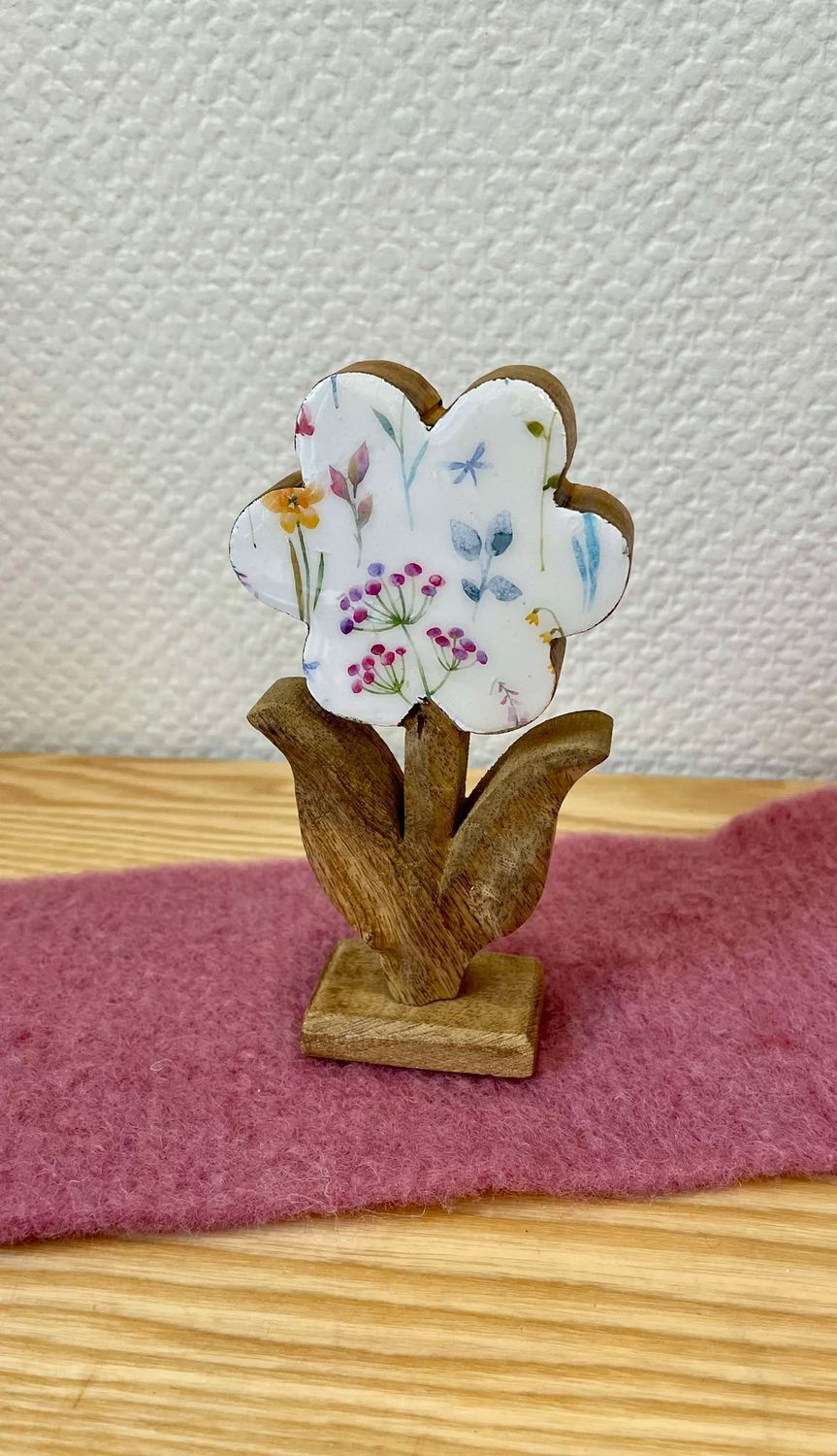 Fleur en bois et résine à poser 16cm