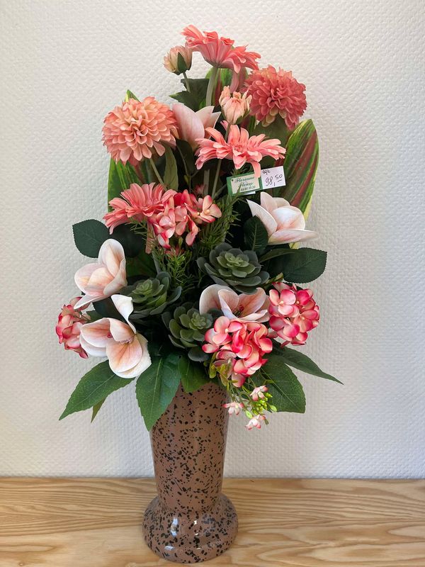 Bouquet vase fleurs artificielles deuil