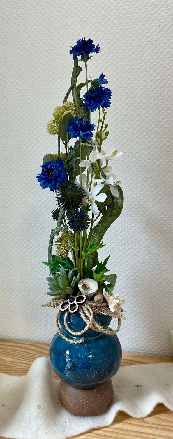 Composition sec et soie bleu
