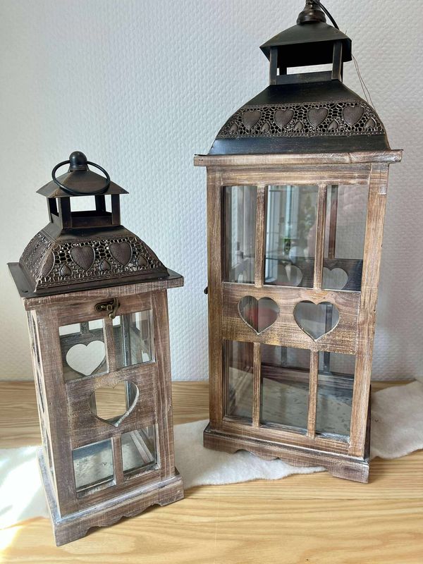 Lanterne thème bois/coeur