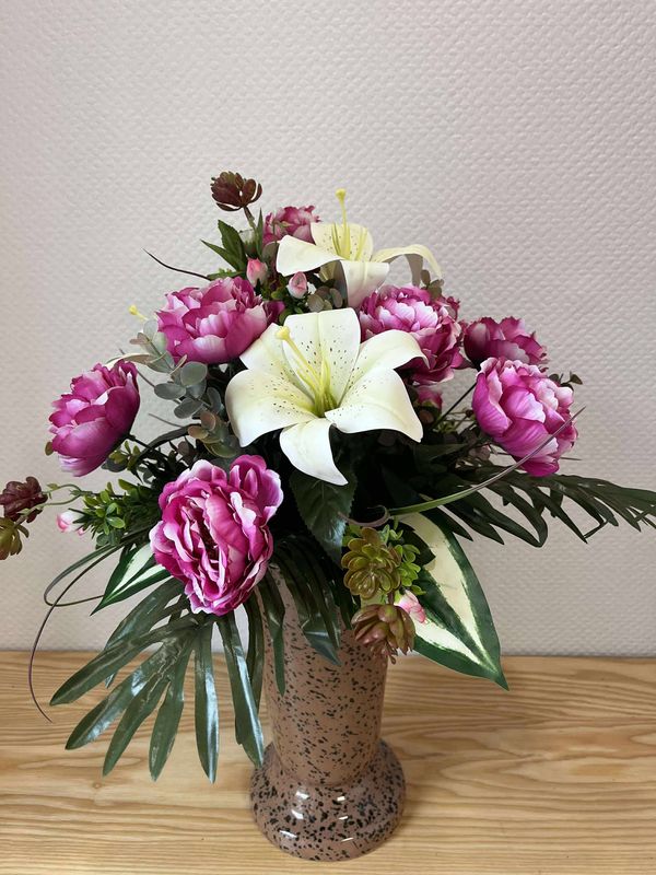 Bqt vase rose/lys tous les côtés