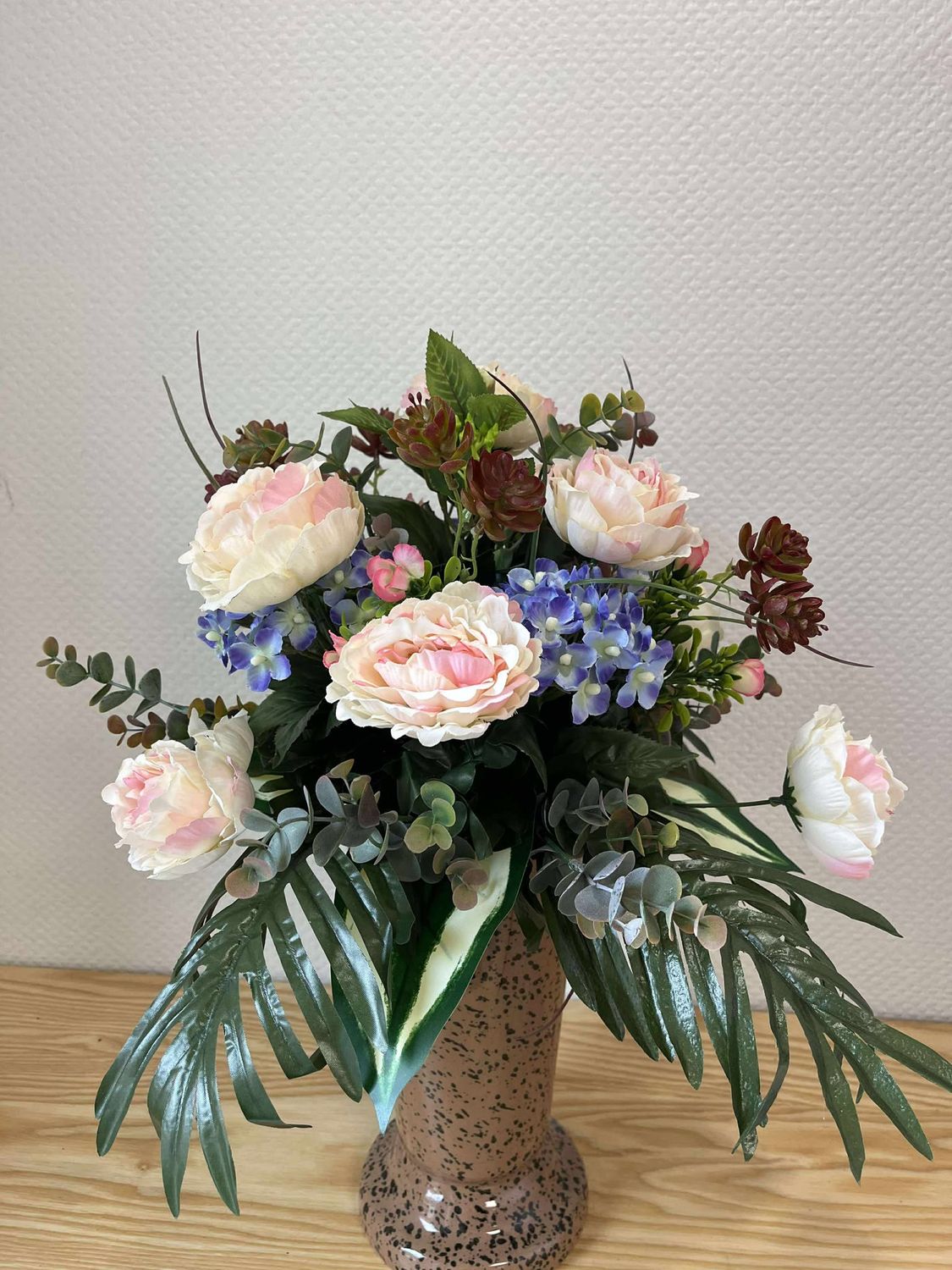 Bqt vase rose/bleu tous les côtés