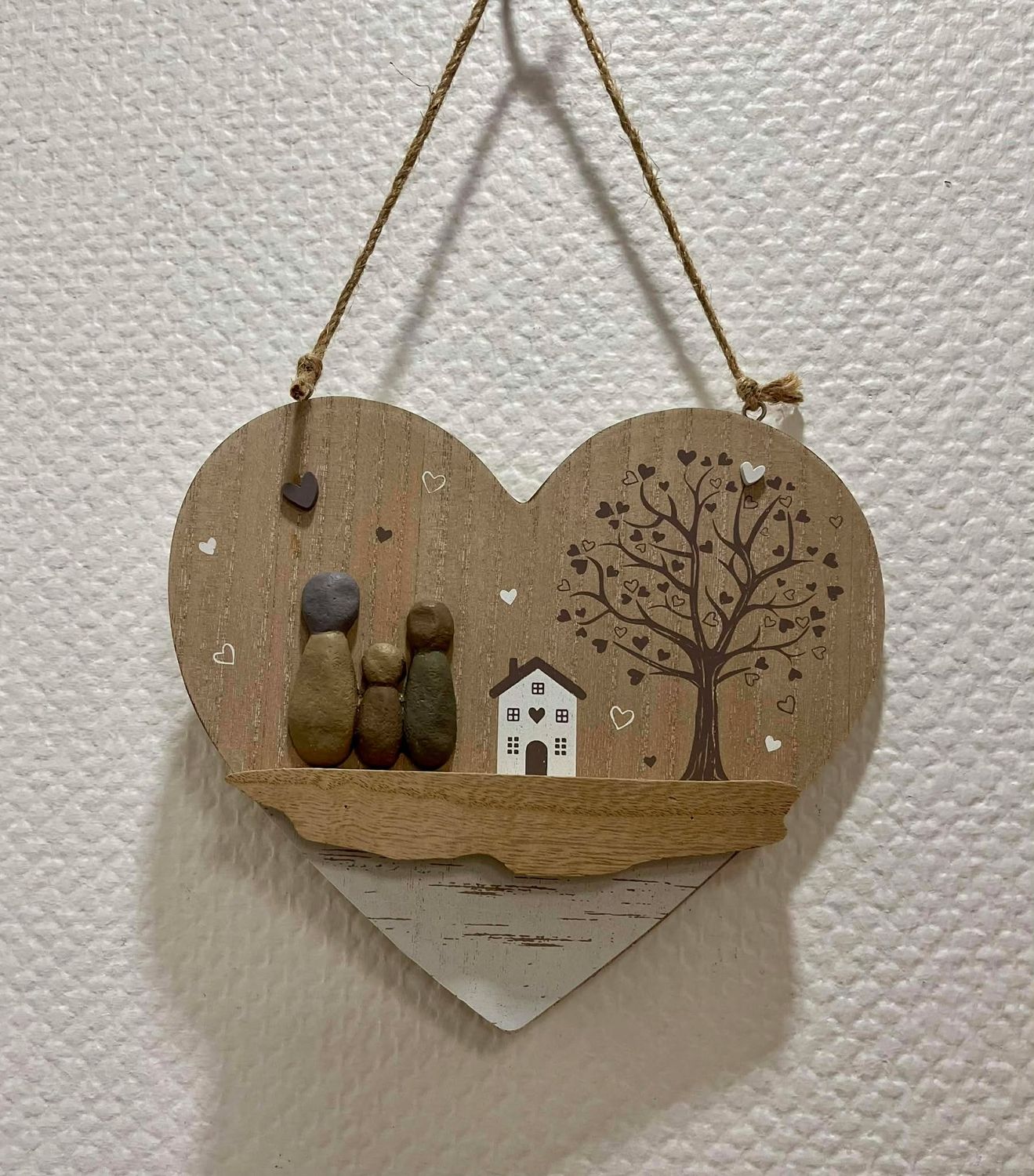 Coeur bois famille à suspendre