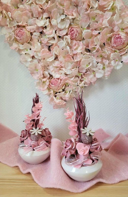 Composition sec et soie rose