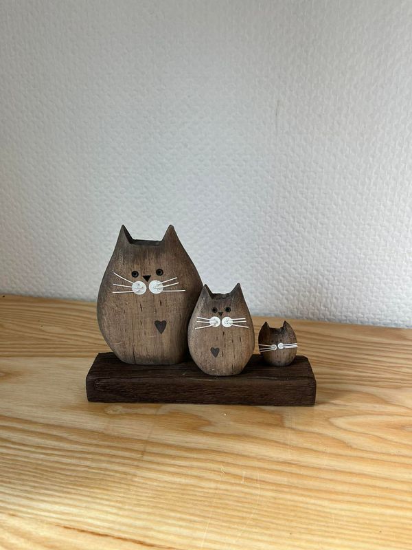 Trio chat en bois