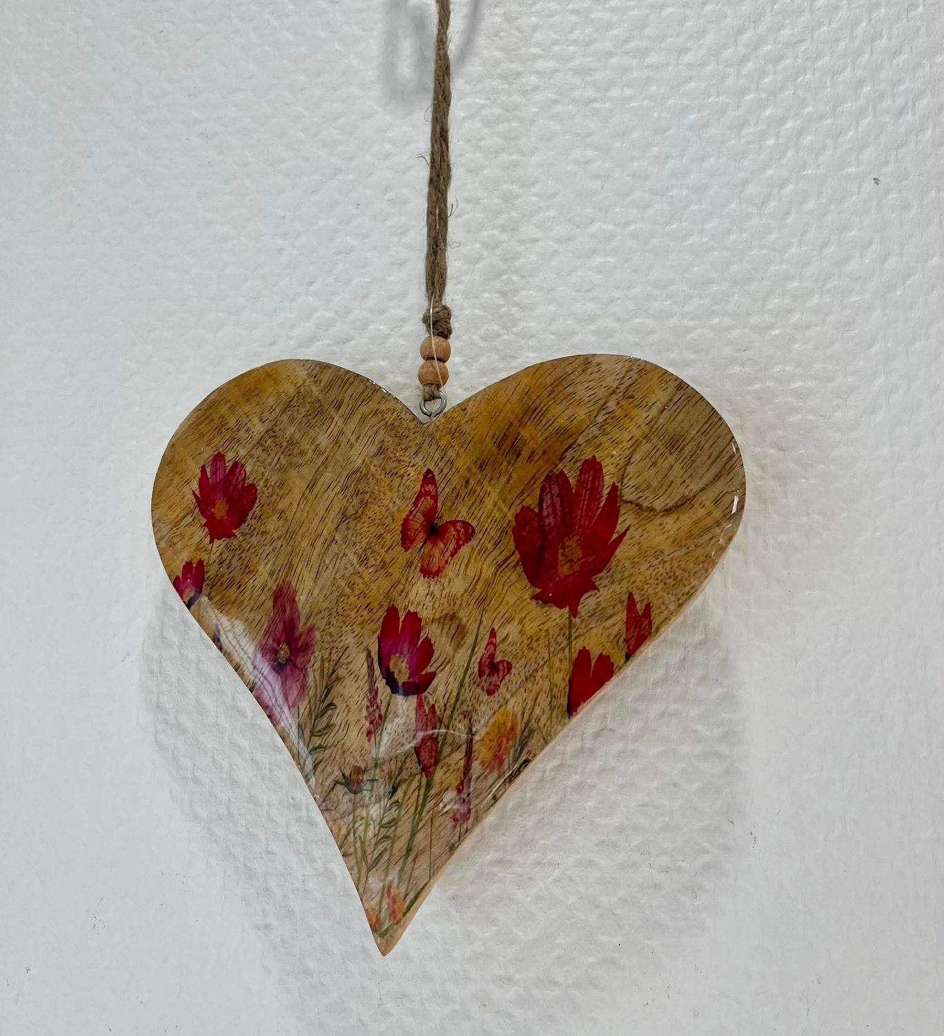 Coeur en bois fleuri à suspendre grand modèle