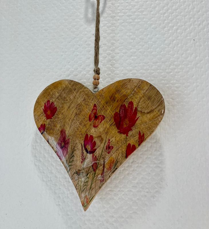 Coeur en bois fleuri à suspendre grand modèle