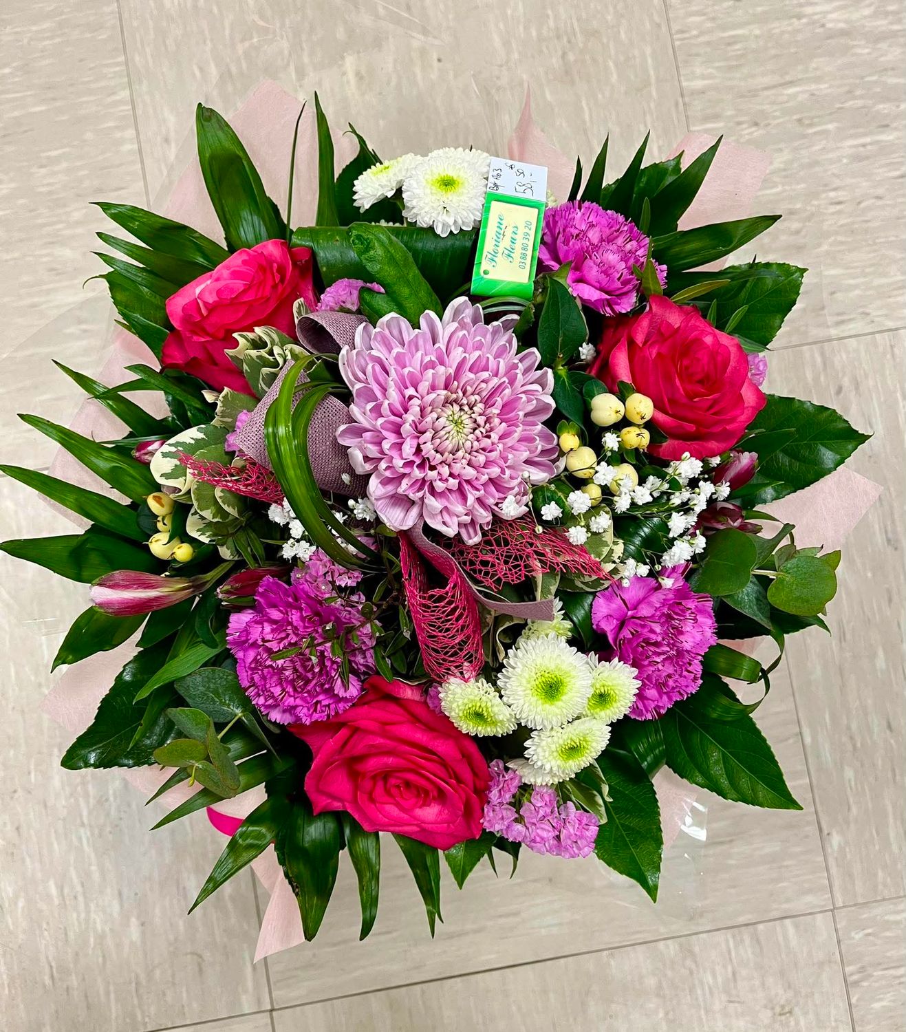 Bouquet Flo 3 rose et blanc
