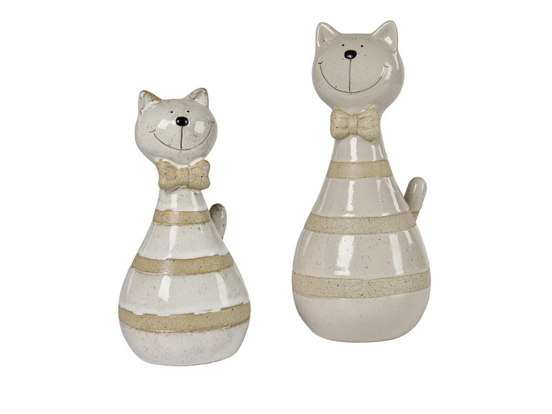 Katze 17 cm steinzeug creme