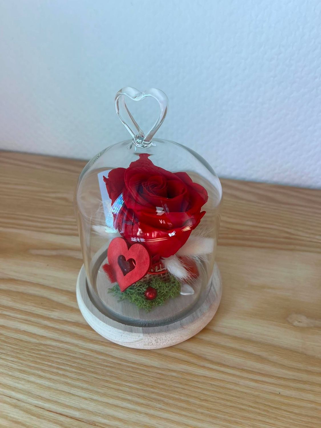 Rose éternelle rouge sous cloche
