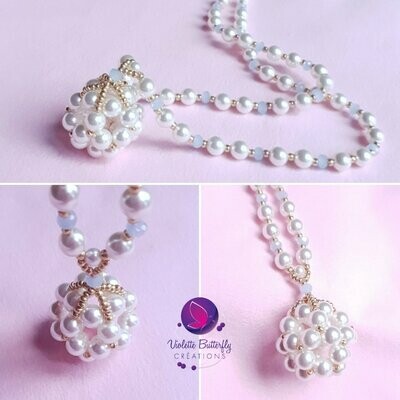 Très beau collier Dodécaèdre en perles nacrées et cristal, bijou haute fantaisie, simple et élégant