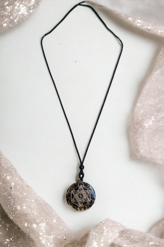 Pendentif Orgonite Obsidienne Cube de Métatron