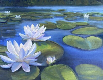 Waterlilies on a Blue Pond