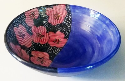 Blue Bowl with Red Flowers
