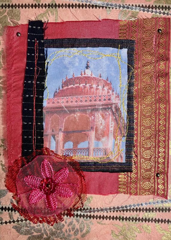 Pink, Black and Gold Fabric Collage Card