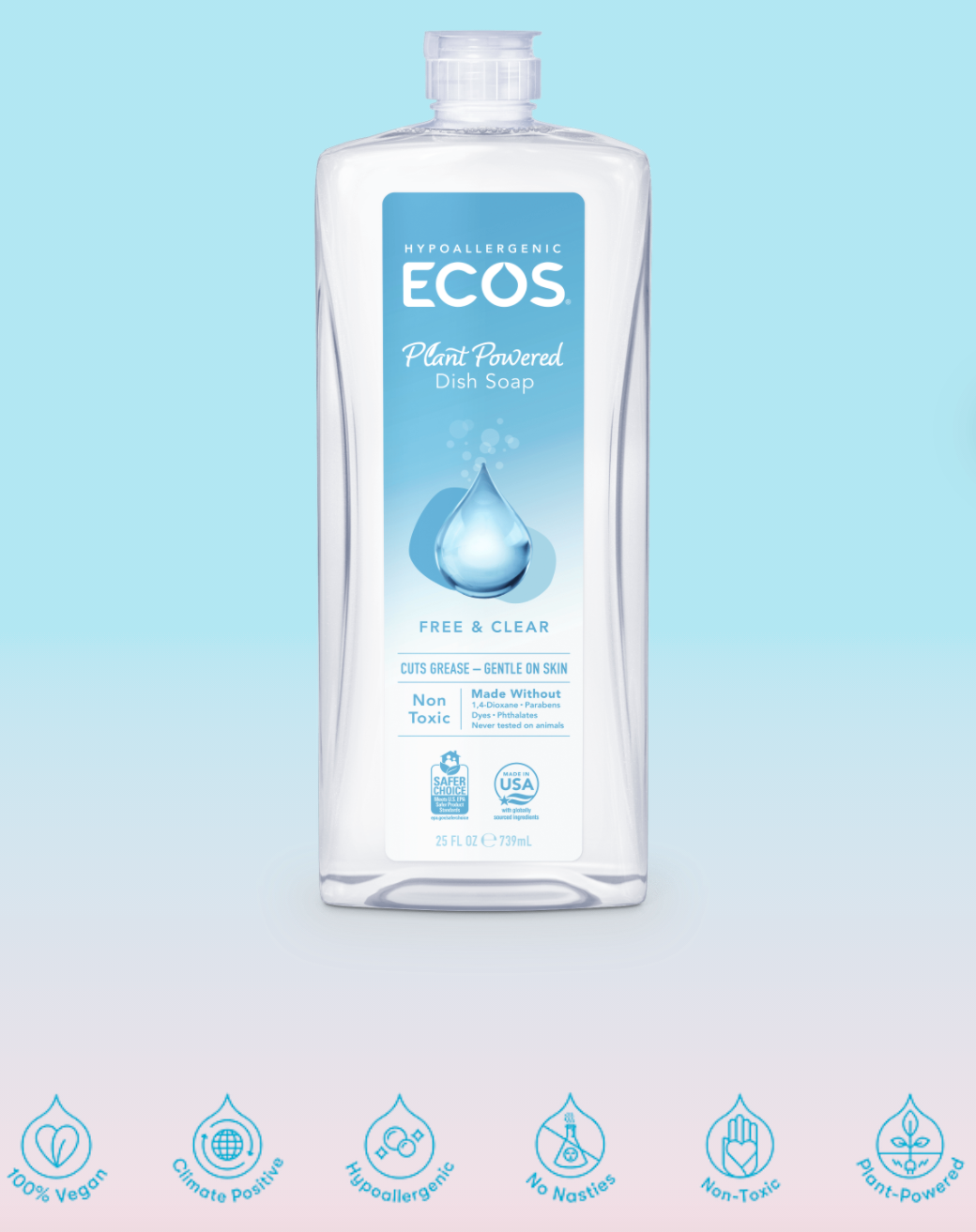 ECOS Hypoallergenic Dish Soap Free & Clear - 25 FL.oz