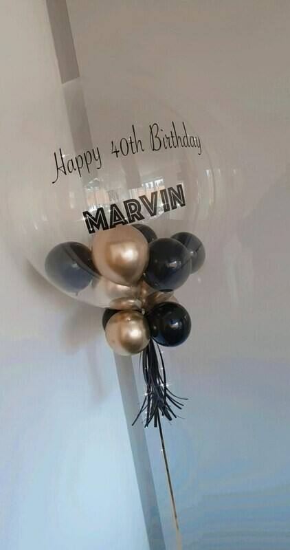 Helium filled personalised balloon with mini balloons inside. Arrives Inflated