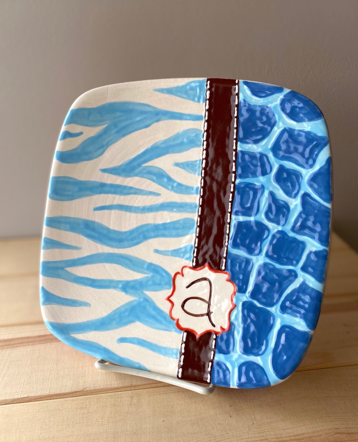 Animal Print Monogram "A" Square Dish  - Sample Sale