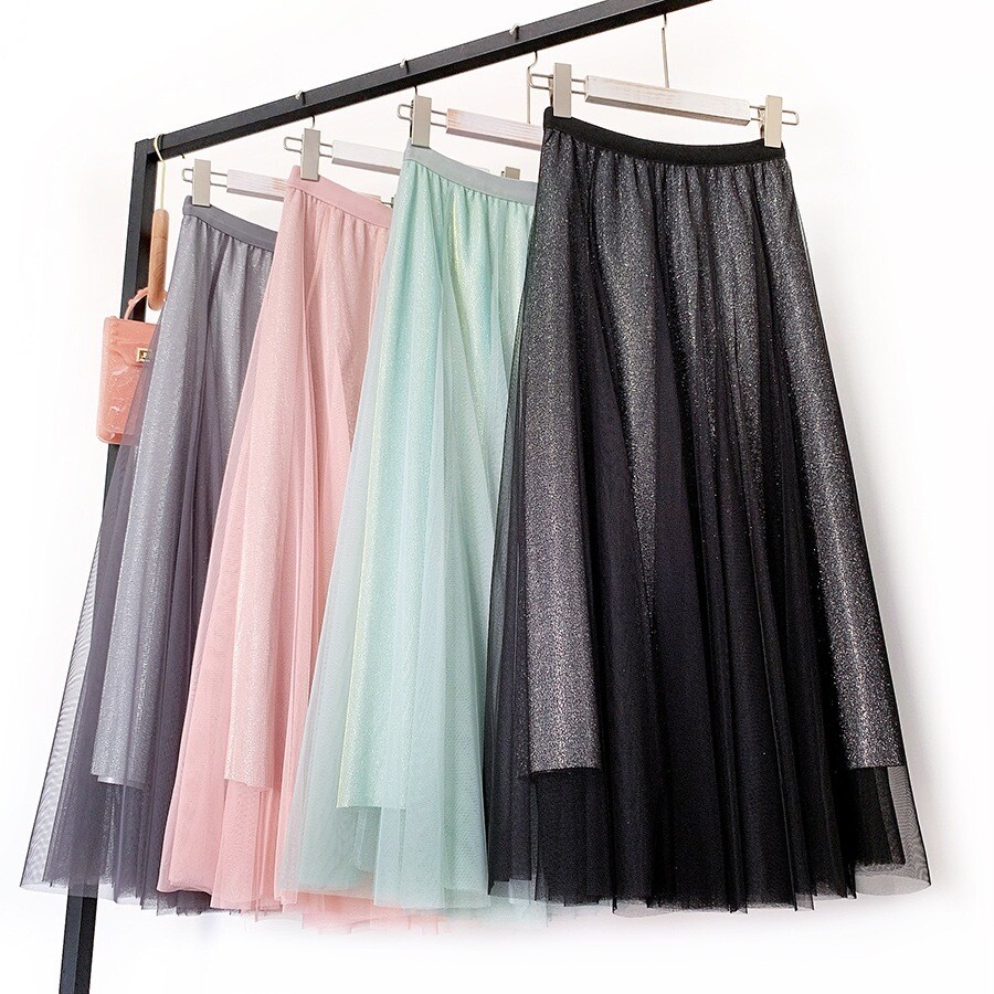 Glitter Long A-line Skirt