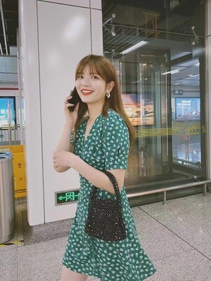 French style wrap dress green&amp;daisy pattern