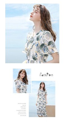 Monstera pattern dress