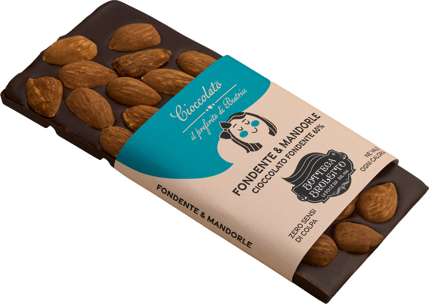 Cioccolato Fondente 60% con Mandorle Italiane tostate 100g