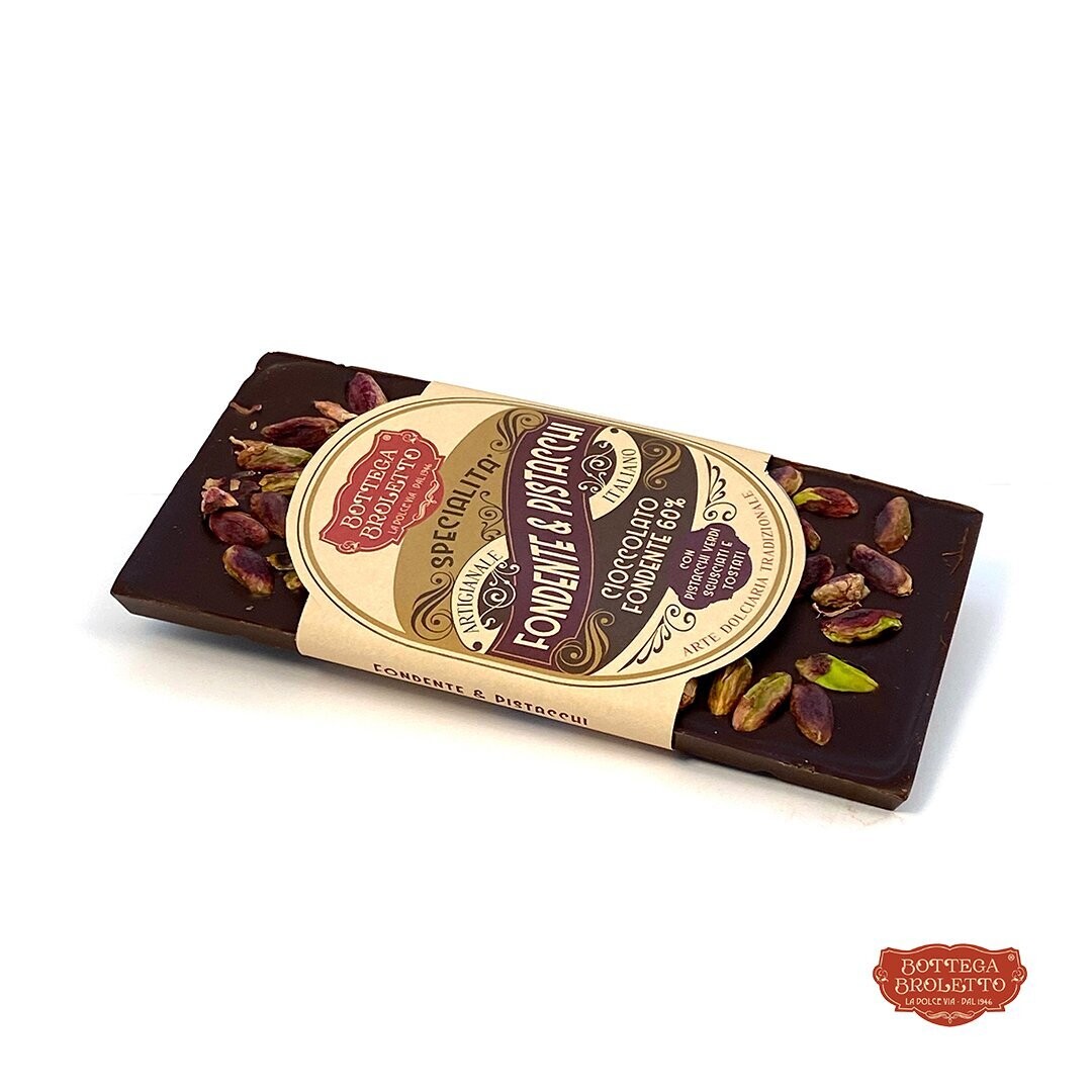 Cioccolato Fondente 60% con Pistacchi Italiani tostati 100g Cioccolato Fondente 60% con Pistacchi Italiani tostati 100g