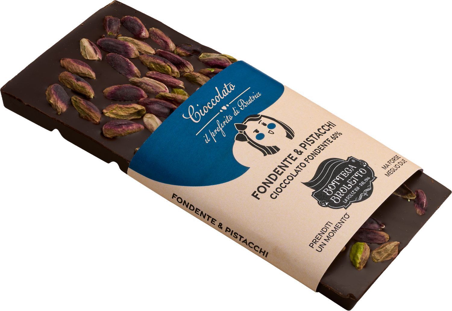 Cioccolato Fondente 60% con Pistacchi Italiani tostati 100g