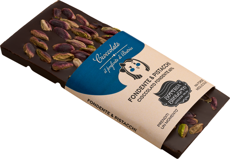 Cioccolato Fondente 60% con Pistacchi Italiani tostati 100g