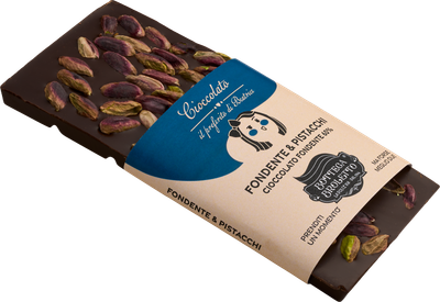 Cioccolato Fondente 60% con Pistacchi Italiani tostati 100g Cioccolato Fondente 60% con Pistacchi Italiani tostati 100g