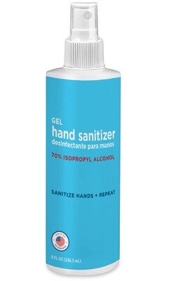 Hand Sanitizer Gel | 70% Isopropyl Alcohol | 8 oz Spray
