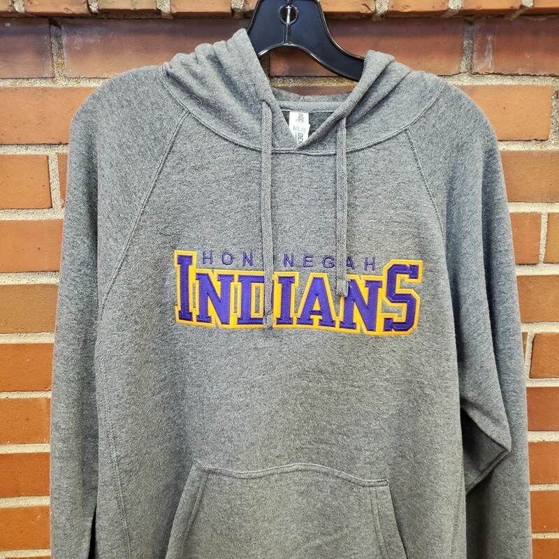 Hononegah Raglan Hooded Sweatshirt, Embroidered, Nickel Grey
