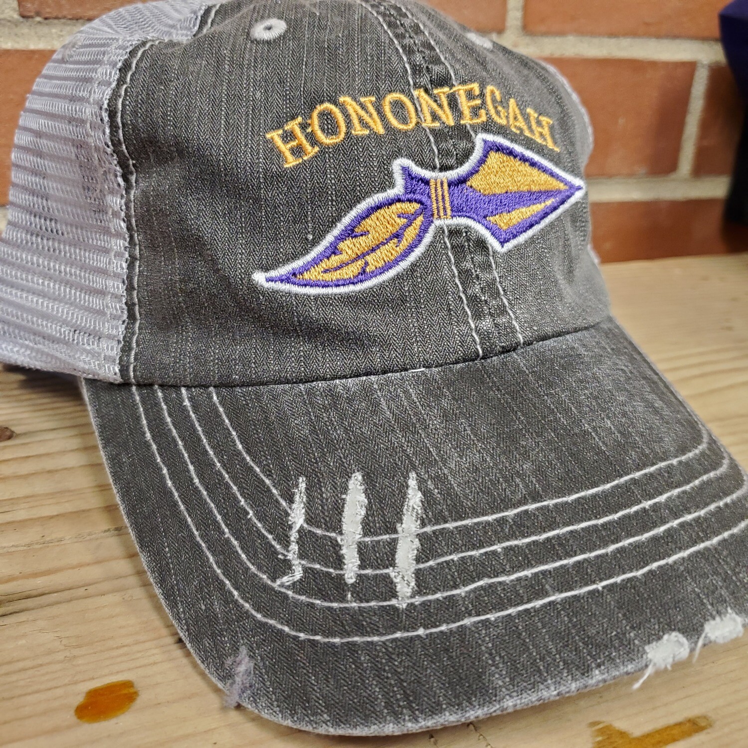 Hononegah Herringbone Trucker Cap, Black/Grey, Embroidered