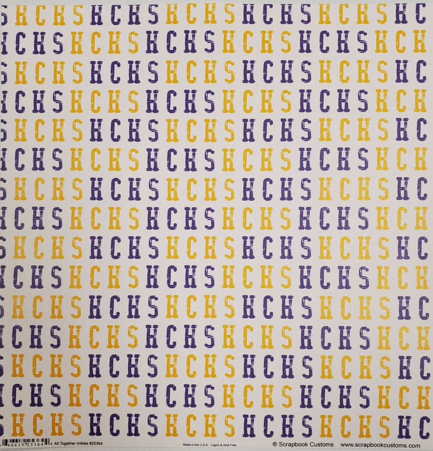 Hononegah Scrapbook Paper, HCHS Initials, Purple & Gold