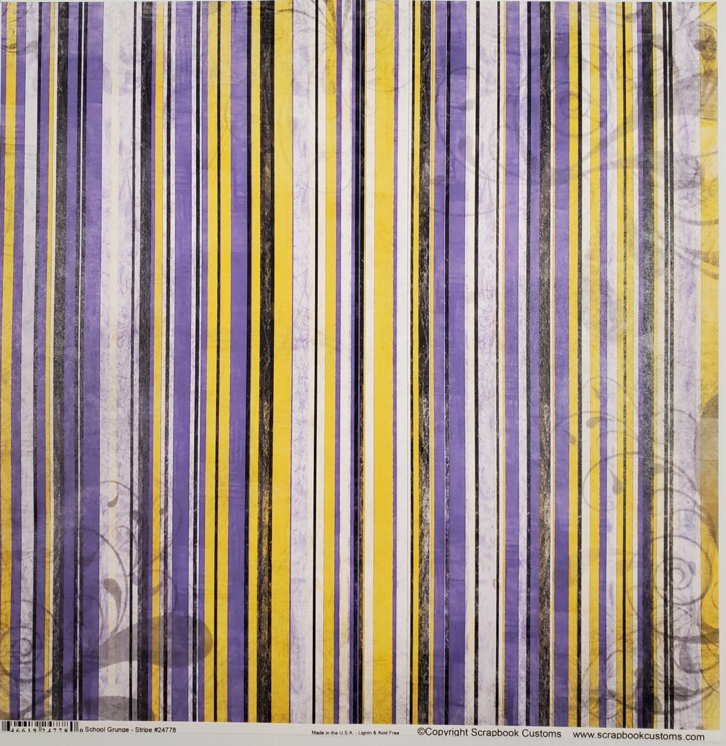 Hononegah Scrapbook Paper, School Grunge Stripe, Purple & Gold