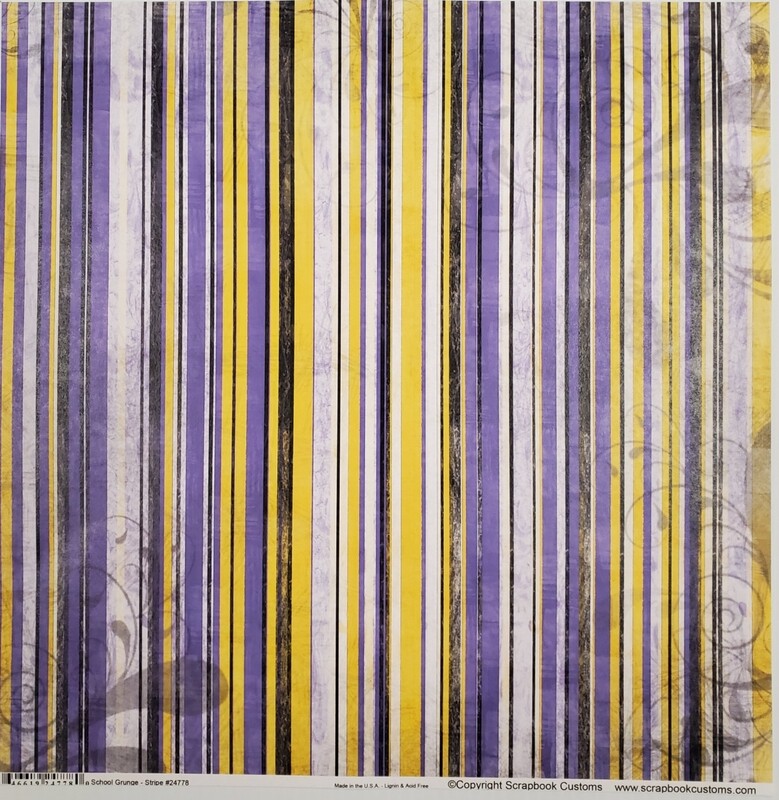 Hononegah Scrapbook Paper, School Grunge Stripe, Purple &amp; Gold