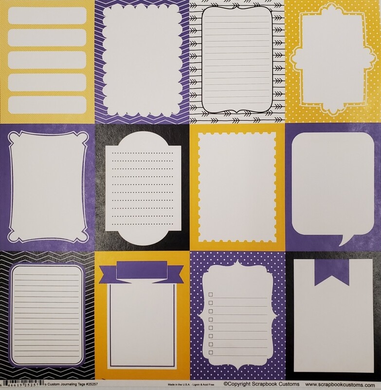 Hononegah Scrapbook Paper, Journaling Tags, Purple &amp; Gold