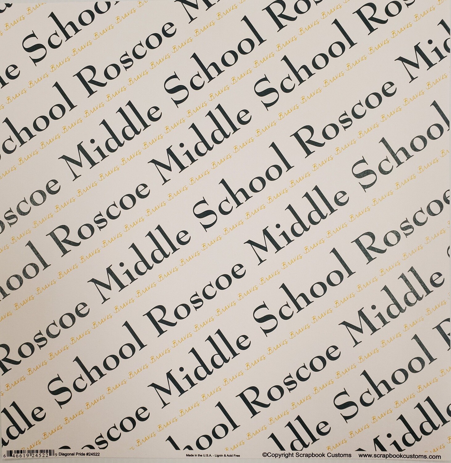 Roscoe Middle School Scrapbook Paper, Diagonal Pride, Dark Green &amp; Gold