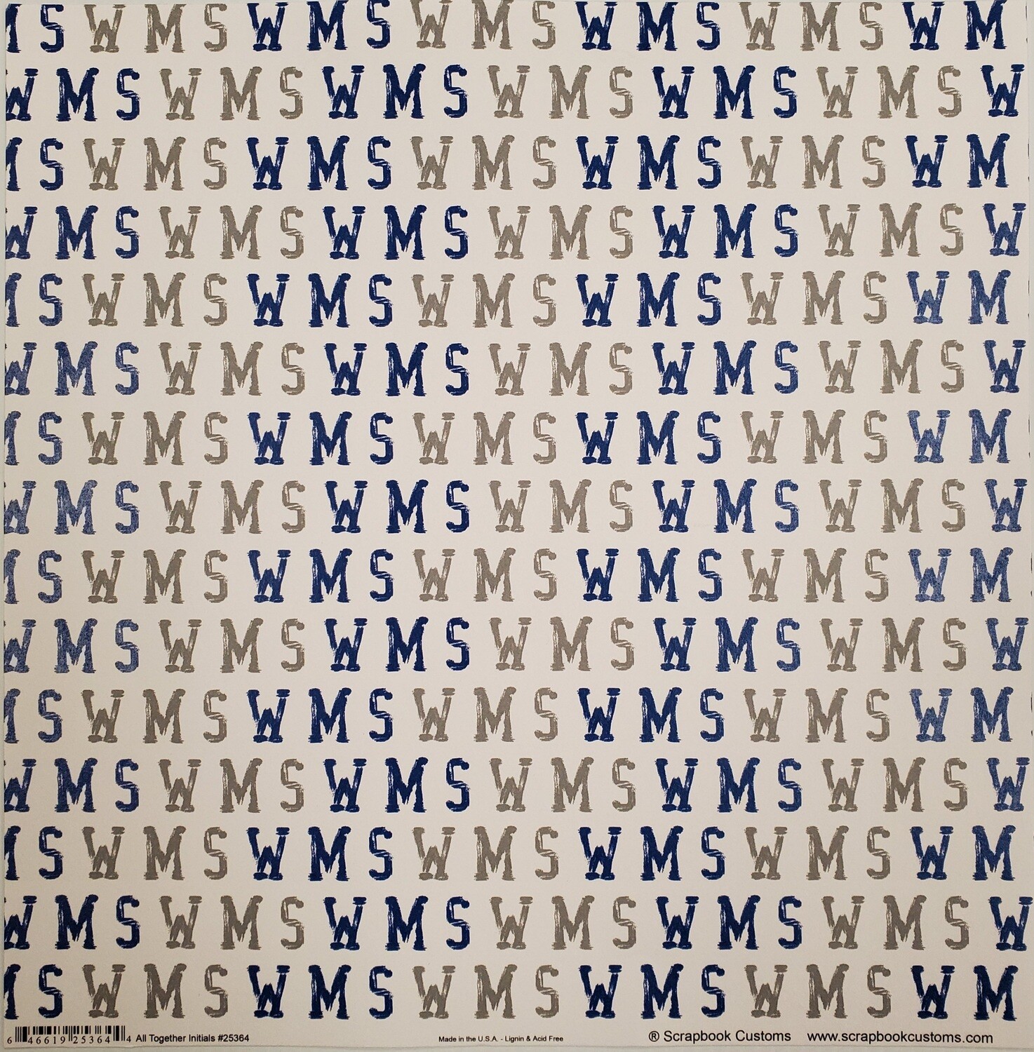 Willowbrook Scrapbook Paper, WMS Initials, Blue & Grey