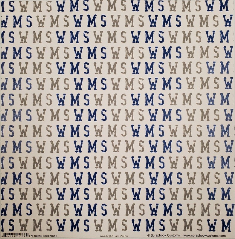 Willowbrook Scrapbook Paper, WMS Initials, Blue &amp; Grey
