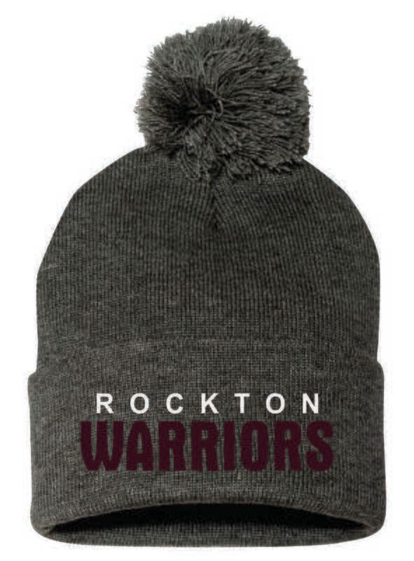 ROCKTON WARRIORS 12&quot; POM POM KNIT HAT, EMBROIDERED, 2 COLORS AVAILABLE