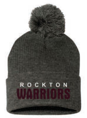 ROCKTON WARRIORS 12" POM POM KNIT HAT, EMBROIDERED, 2 COLORS AVAILABLE