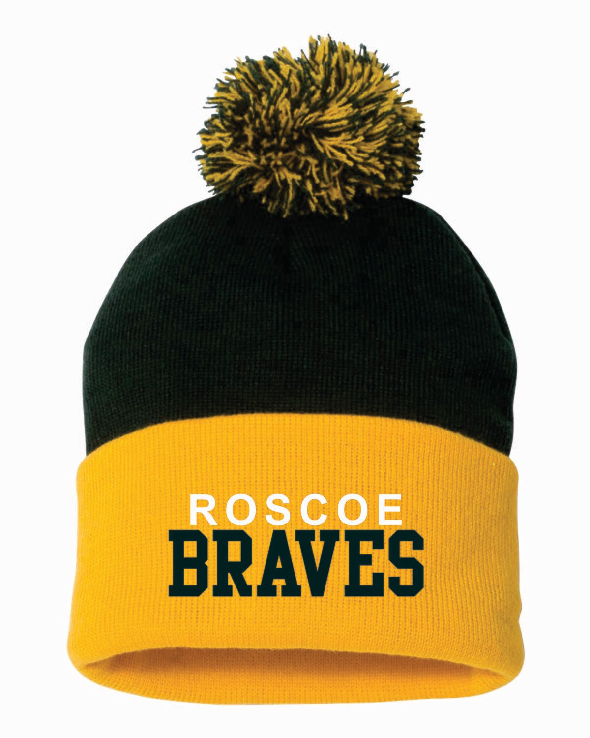 ROSCOE BRAVES 12" Pom-Pom Knit Beanie, Embroidered, 4 Colors Available
