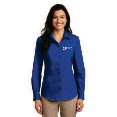 Port Authority Ladies Long Sleeve Carefree Poplin Shirt, Embroidered Logo on Left Chest, 11 Colors Available